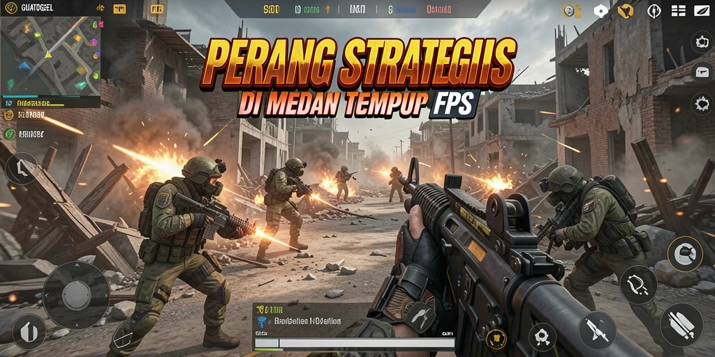Tampilan gameplay intens dari GUATOGEL, memperlihatkan aksi FPS yang memukau.