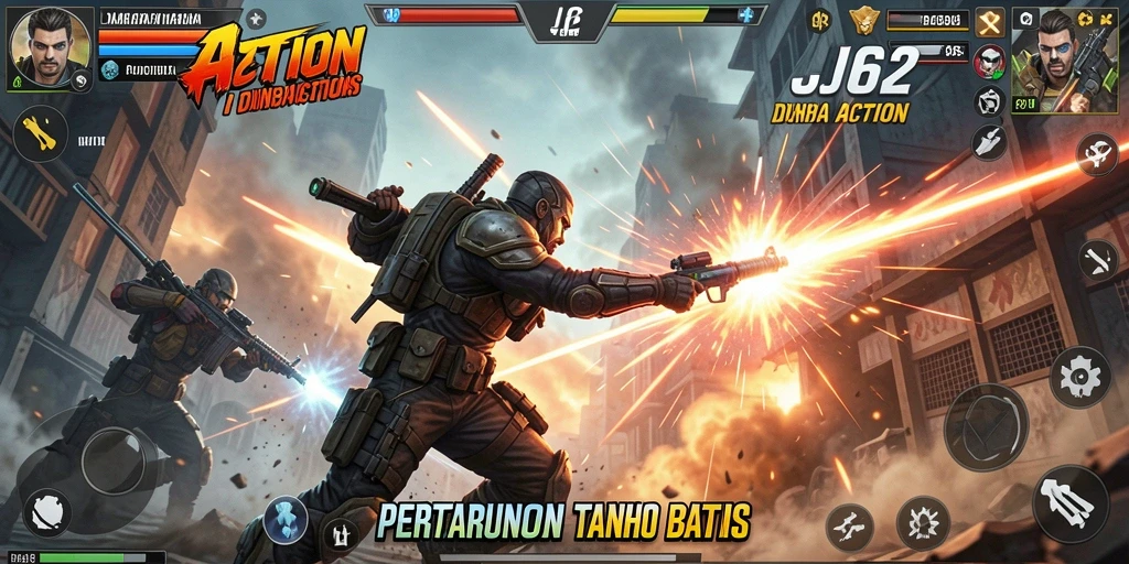 Tampilan seru gameplay JJ62 dengan aksi pertarungan yang mendebarkan.