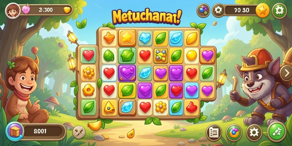 Tampilan menarik dari gameplay Match-3 di PP7 yang seru.