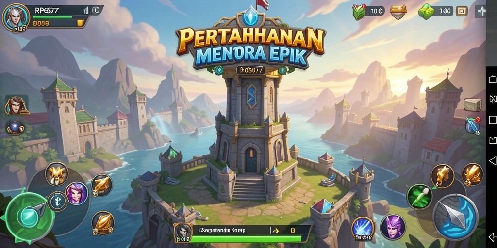 Tampilan gameplay RP6677 dengan jenis menara dan musuh yang menantang.